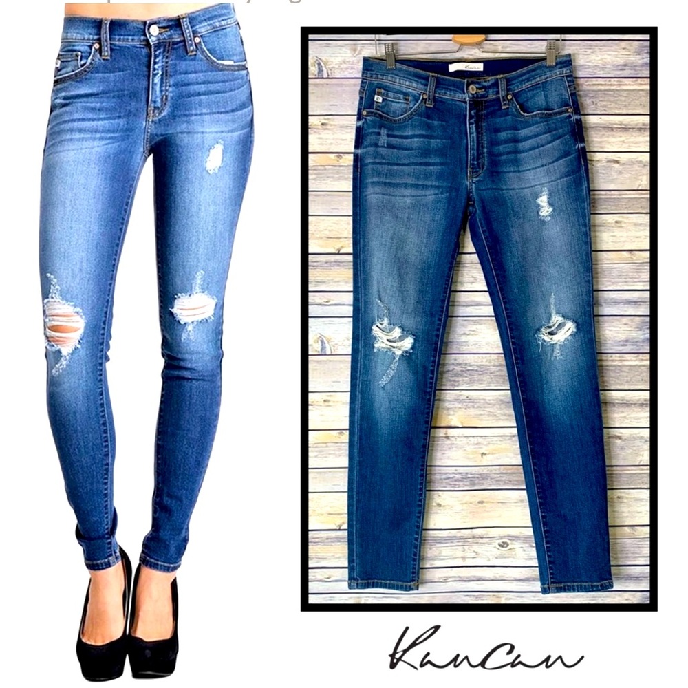 EUC KanCan Estilo Destroyed distressed skinny med rise factory faded & whiskered